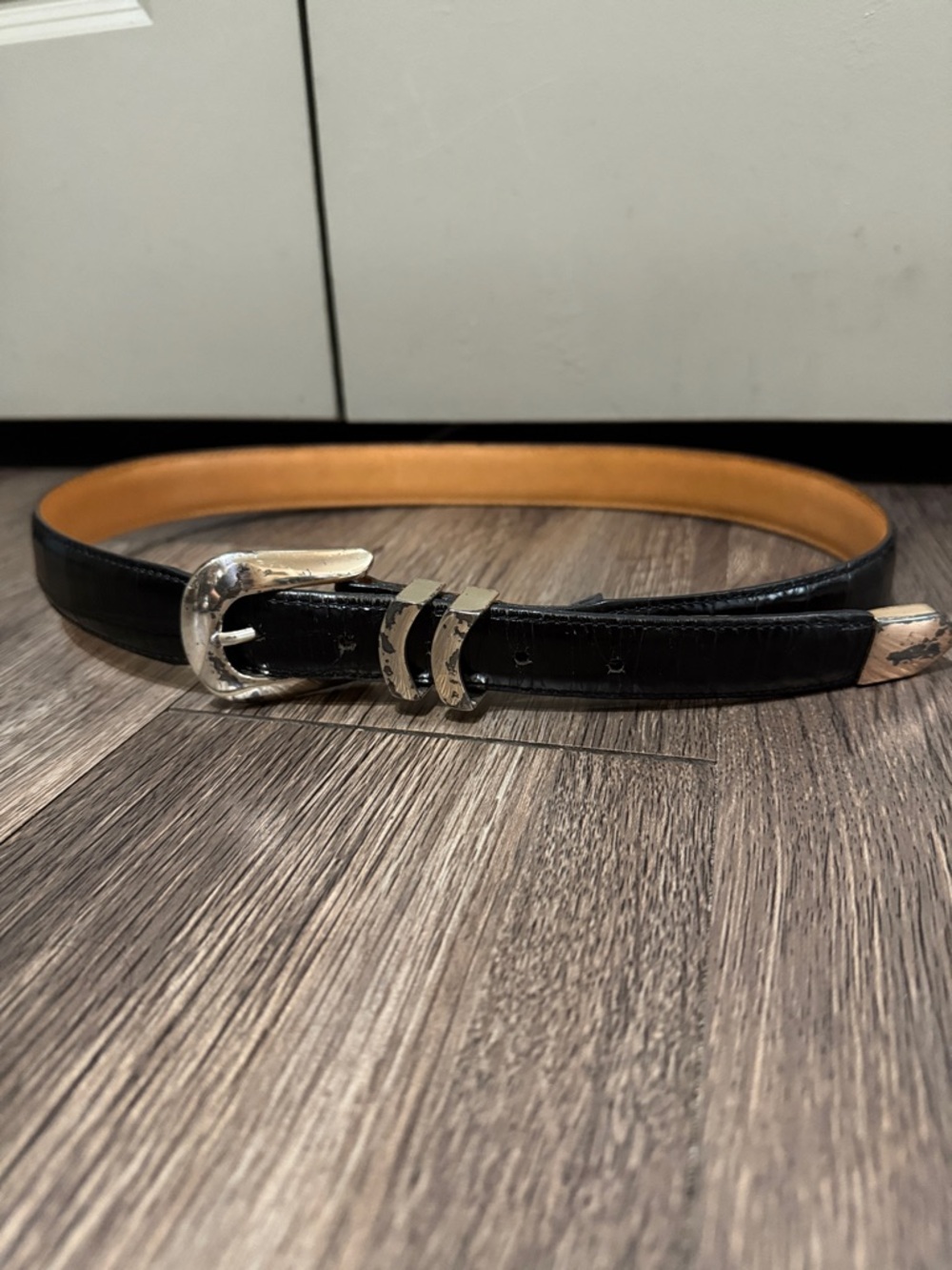Brighton Vintage Croc Embossed Leather Belt